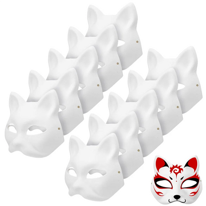 10-50PCS Therian Masks With Straps White Cat Masks Blank DIY Halloween Mask Animal Half Facemasks Masquerade Cosplay Party