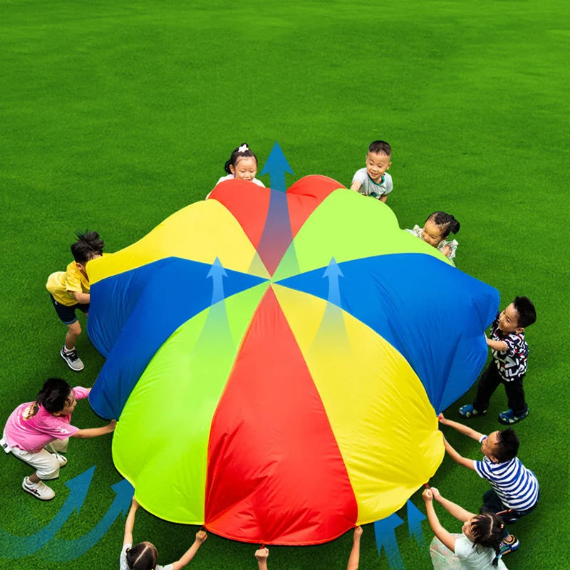 2M/6M Diameter Kids Outdoor Teamwork Game Prop Rainbow Parachute Toys Jump Bag Bounce Play Mat School Activity Puzzle Game