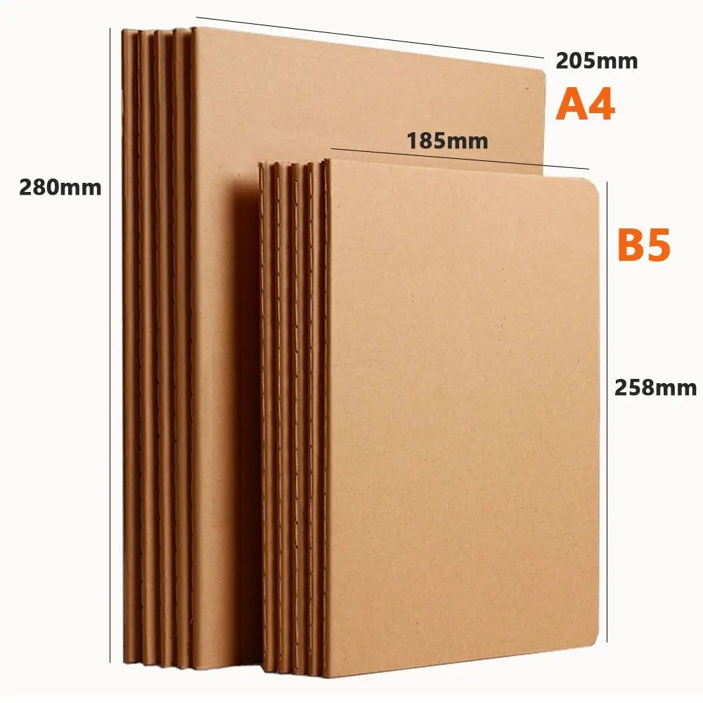 High Quality A4/B5 Notebook Kraft Cover Grid/Lined/Blank Notepad Sketchbook School