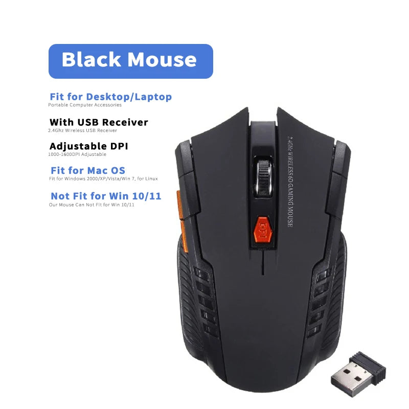 2.4Ghz Gaming Wireless Mouse for MacBook Air Pro 2018-2022 With USB Receiver 1000-1600 Adjustable DPI PC Computer Gaming Mouse