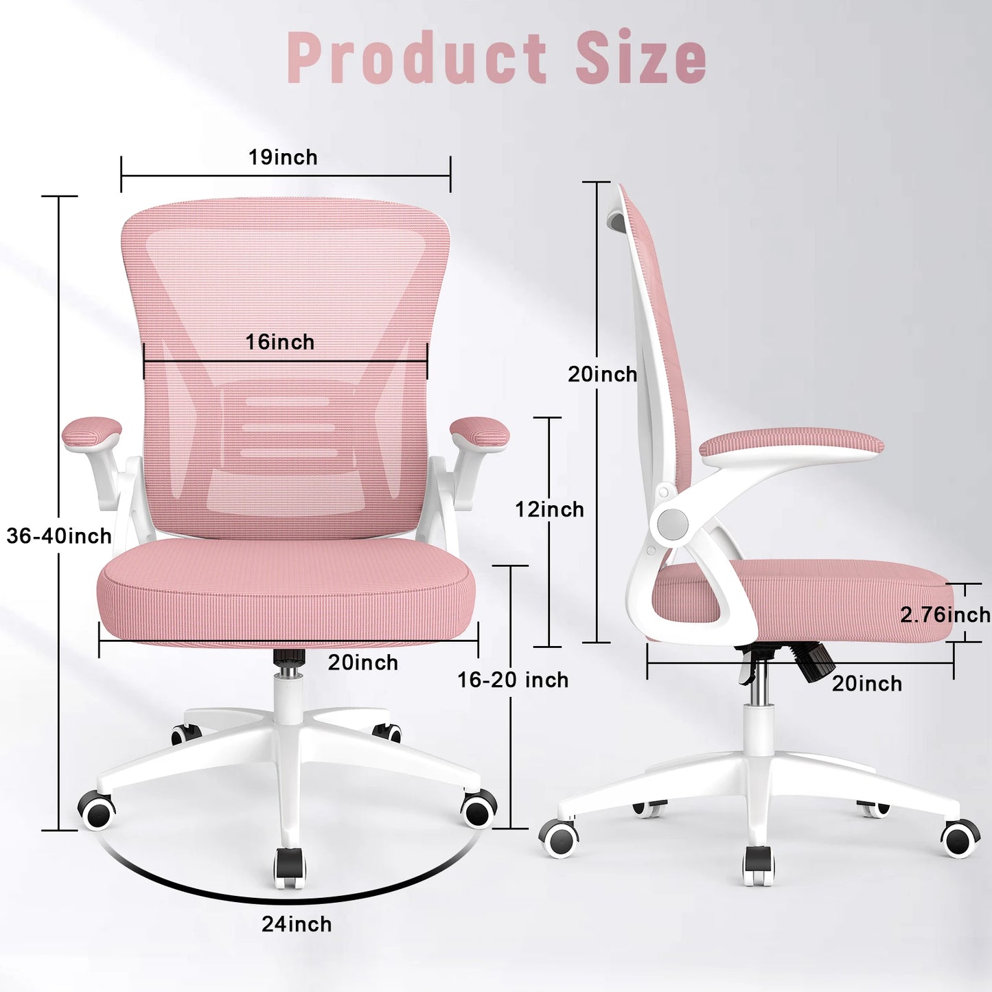 Ergonomic Office Mesh Chair, Liftable High Back Gaming Chair with Lumbar Support, Swivel Desk Chair Seat Depth Adjustable Home