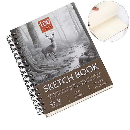 5.83x9 inches Sketch Book, Top Spiral Bound Sketch Pad, 1 Pack 100-Sheets (68lb/100gsm), Acid Free Art Sketchbook Artistic Draw