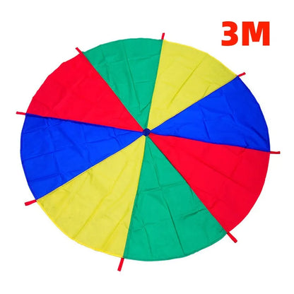 2M/6M Diameter Kids Outdoor Teamwork Game Prop Rainbow Parachute Toys Jump Bag Bounce Play Mat School Activity Puzzle Game