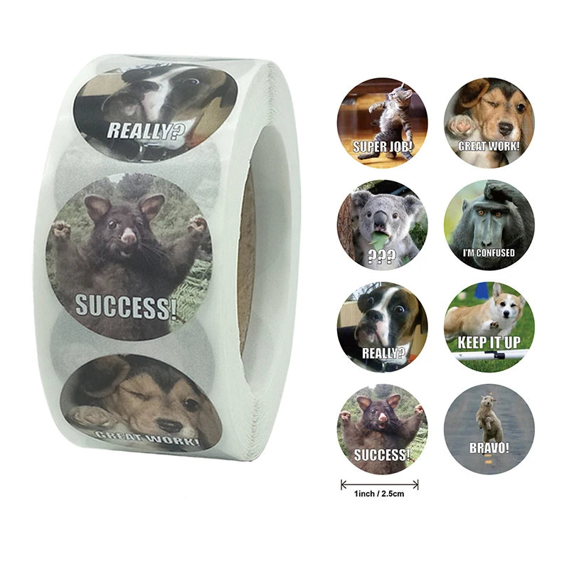 500Pcs Reward Stickers Motivational Stickers Roll for Kids for School Reward Students Teachers Cute Animals Stickers Labels