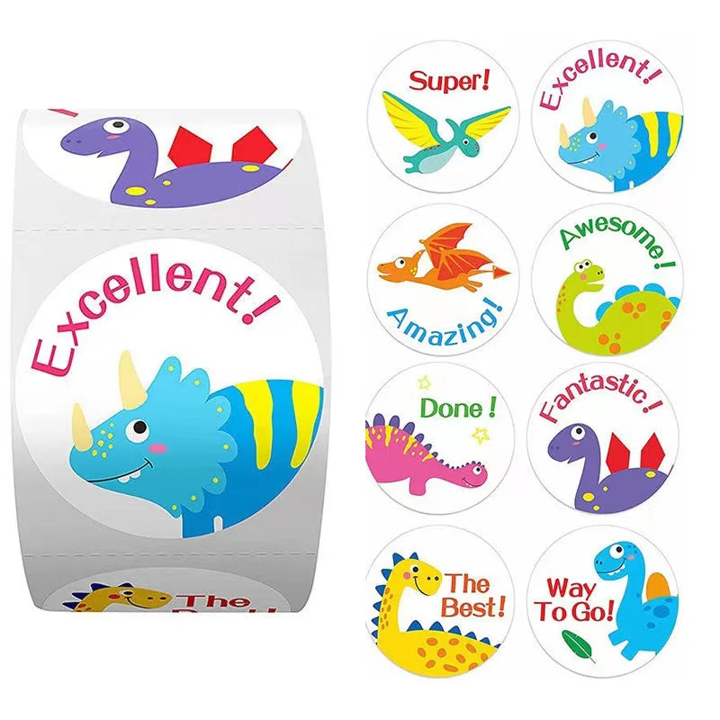 100-500 Pcs 1inch/2.5cm Animal Good Job Cool Stickers Roll for Envelope Praise Reward Student Work Label Stationery Seal Lable