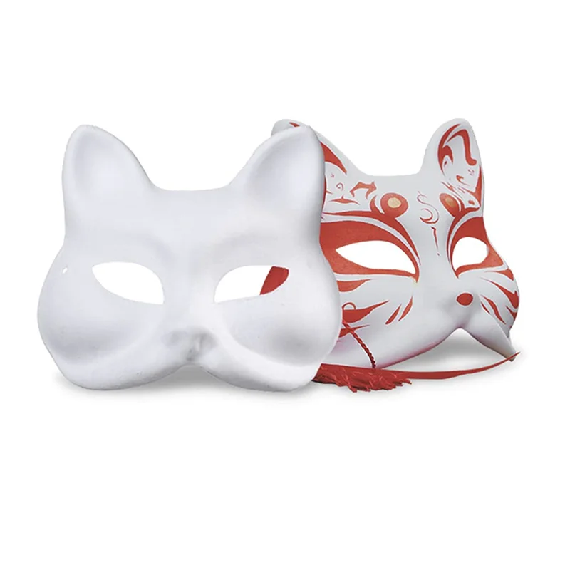 10-50PCS Therian Masks With Straps White Cat Masks Blank DIY Halloween Mask Animal Half Facemasks Masquerade Cosplay Party