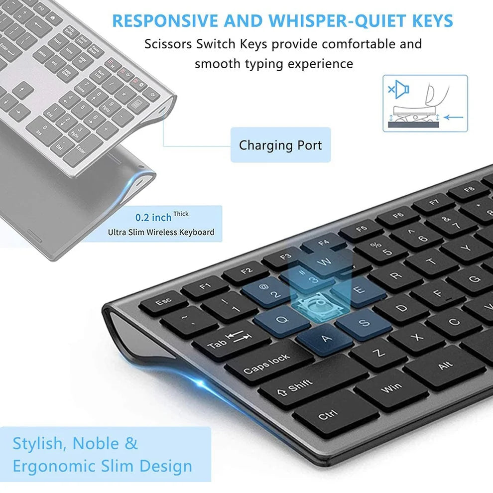 Jomaa USB Wireless Keyboard Ergonomic Scissor Design Keys Full Size Slim Office Computer Keyboard Russian/Spain/US Layout