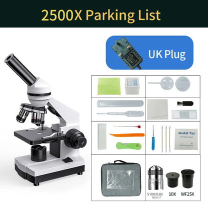 Compound Microscope for Adults Students 40X-2500X Lab Microscopes with Phone Adapter Slides Set  for School Home Education