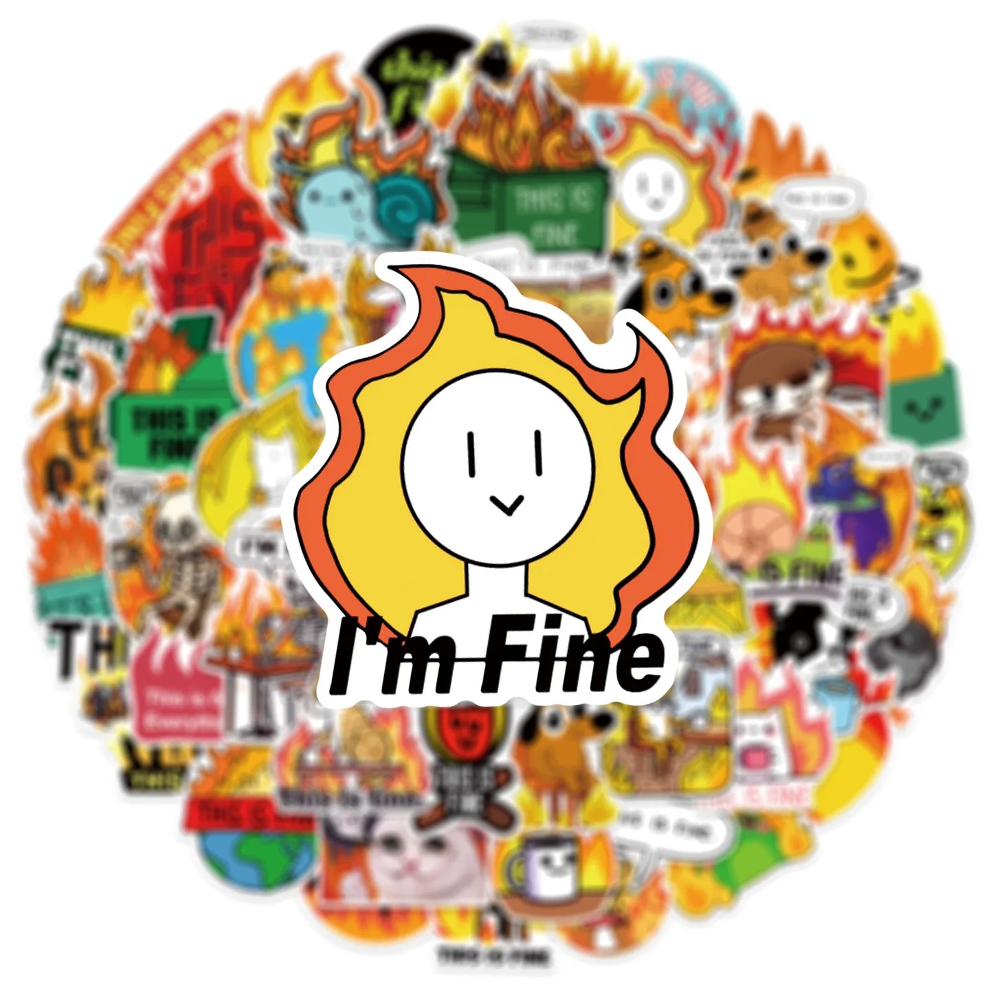 50Pcs Funny This Is Fine Stickers This Is Fine MeMe DIY Sticker Scrapbooking Phone Luggage Skateboard  Waterproof Decals