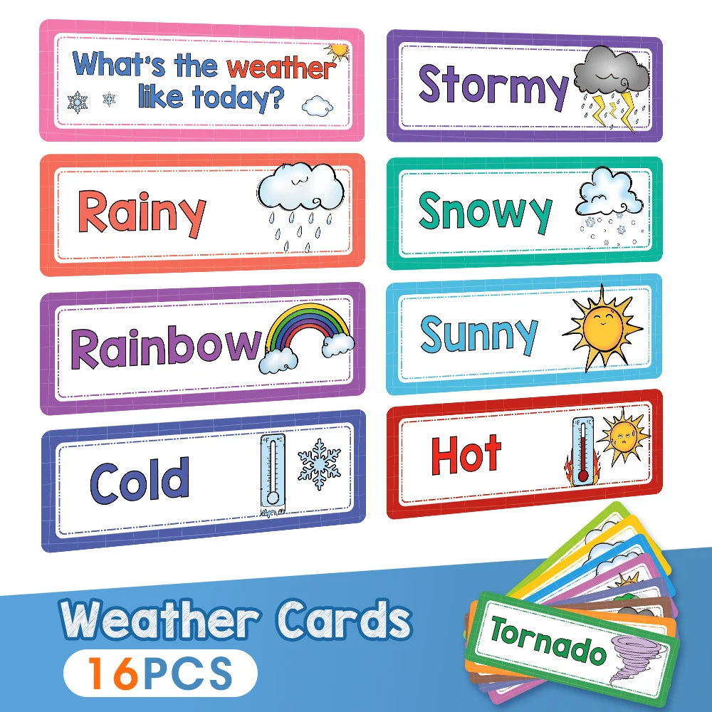 16 PCS Children learning Weather flash cards Teacher's teaching aids Classroom Decoration Card Baby kid Early Education toys