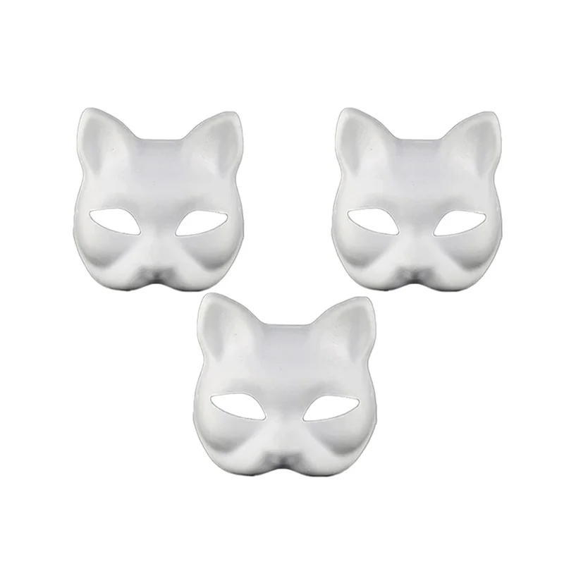 10-50PCS Therian Masks With Straps White Cat Masks Blank DIY Halloween Mask Animal Half Facemasks Masquerade Cosplay Party