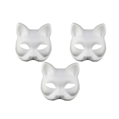 10-50PCS Therian Masks With Straps White Cat Masks Blank DIY Halloween Mask Animal Half Facemasks Masquerade Cosplay Party