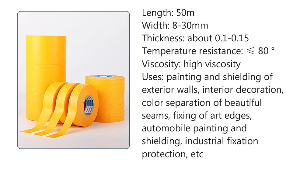 10PCS Yellow High Viscosity Painting Masking Paper Adhesive Painters Tape Beautiful Sewing Color Separation Tape Car stick