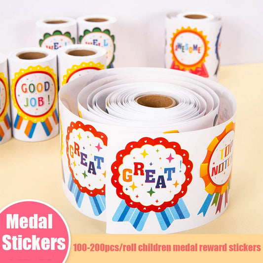 100-200pcs Medal Reward Sticker Small Red Flower Child Praise Sticker Kindergarten Elementary School Encouragement Badge Sticker