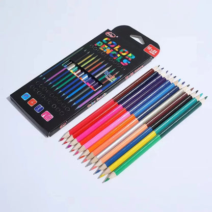 Color Pencil 12 Pcs Art Painting Set Double Heads Water-soluble 24 Colors Pencil Triangle Log Children Sketch Draw Art Supply