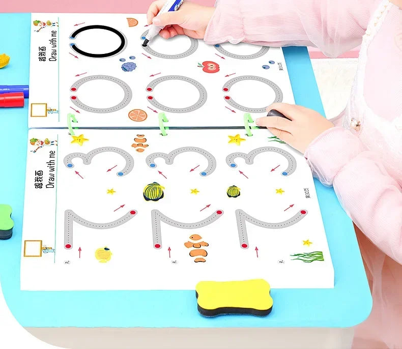 2024 Magical Tracing Workbook Set Children Pen Control Training Practice Copybook for Kids Early Educational Draw Line Card Toy