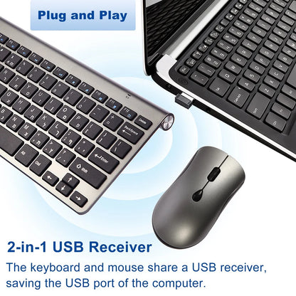 2.4G Wireless Keyboard and Mouse, Russian/Korean/Hebrew USB Protable Mini Keyboard Mice Set for PC Laptop