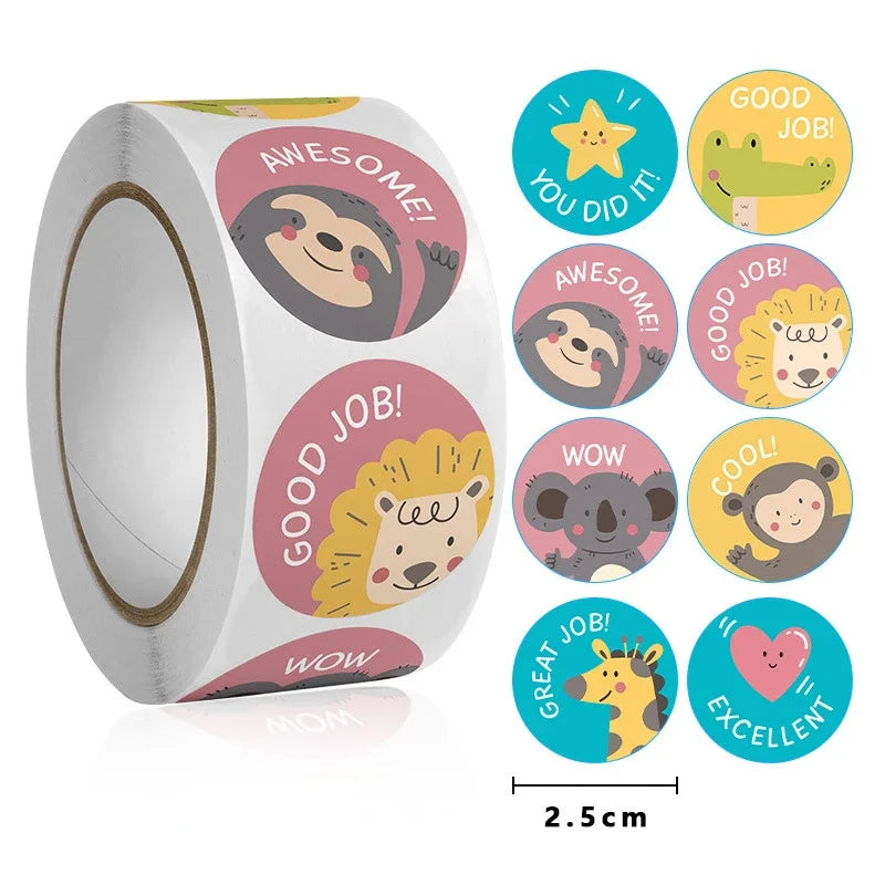 500pcs Cartoon Cute Animal Circular Sticker for Teacher Reward Student Stationery Sticker Kids Gift Sealing Decoration Sticker