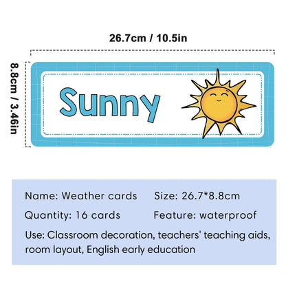 16 PCS Children learning Weather flash cards Teacher's teaching aids Classroom Decoration Card Baby kid Early Education toys