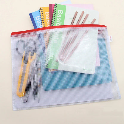 4pcs Stationery Storage Bag Folder File Mesh Zipper Pouch A3 A4 A5 A6 Document Bag Zip File Folders School Office Supplies