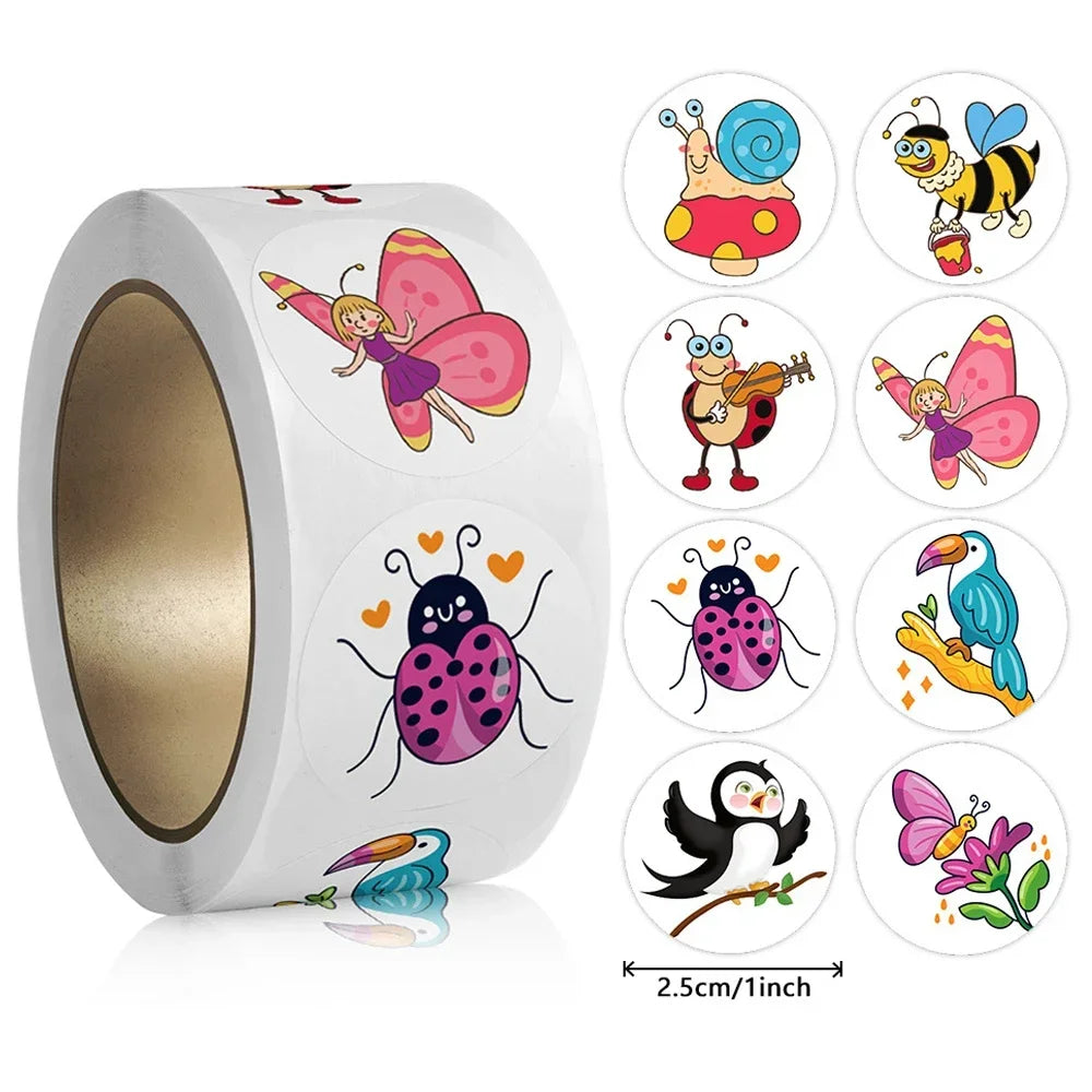 500pcs Cartoon Cute Animal Circular Sticker for Teacher Reward Student Stationery Sticker Kids Gift Sealing Decoration Sticker