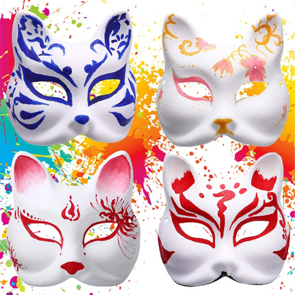 10-50PCS Therian Masks With Straps White Cat Masks Blank DIY Halloween Mask Animal Half Facemasks Masquerade Cosplay Party