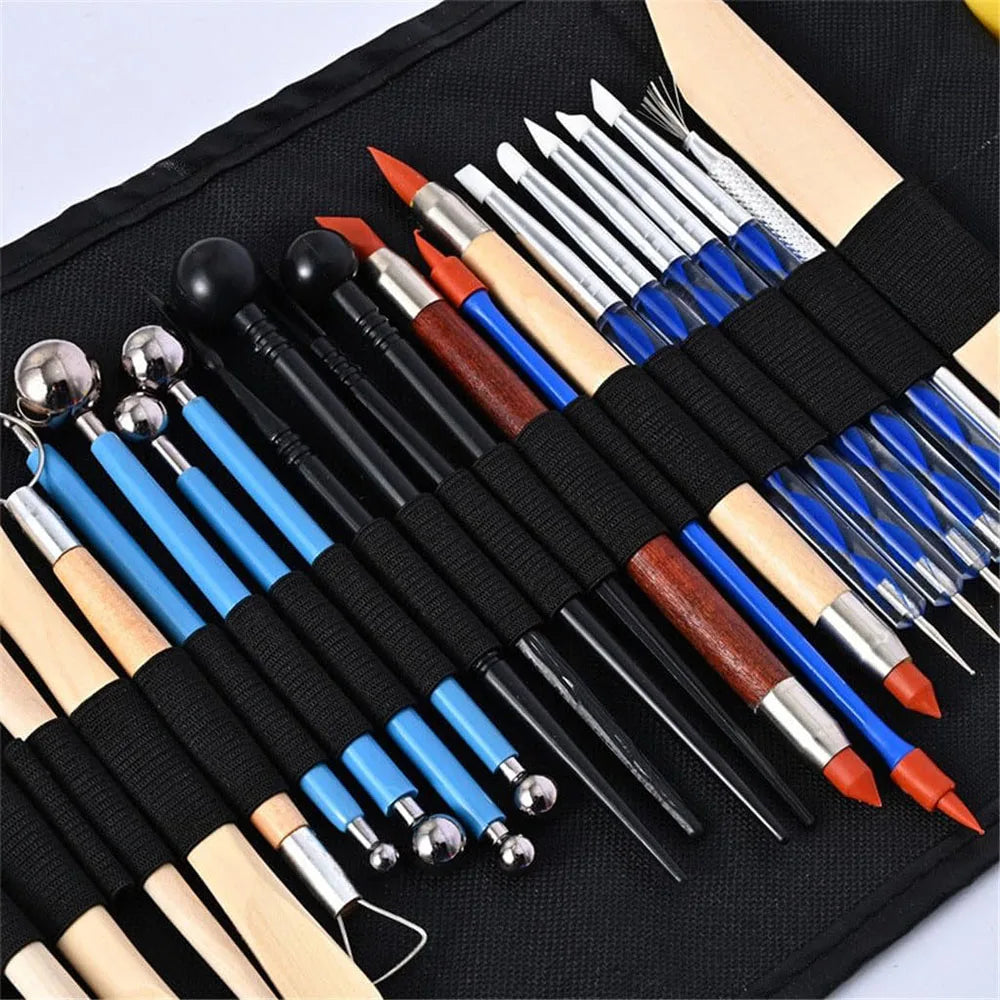 61Pcs/Set Pottery Clay Tools Sculpting Kit with Bag Ceramic Polymer Shapers Modeling Carved Ceramic DIY Tools