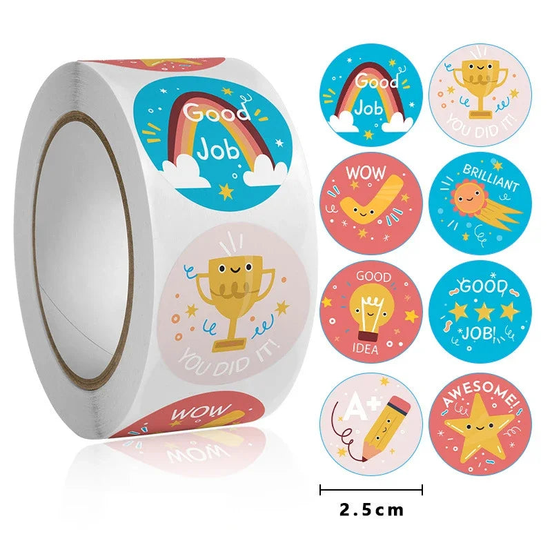 500pcs Cartoon Cute Animal Circular Sticker for Teacher Reward Student Stationery Sticker Kids Gift Sealing Decoration Sticker