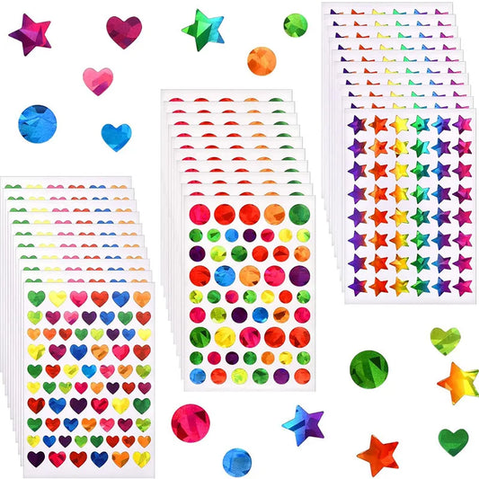 Sparkly Holographic Dot Star Stickers for Kids DIY Decoration Stationery Scrapbook Glitter Foil Behavior Reward Chart Sticker