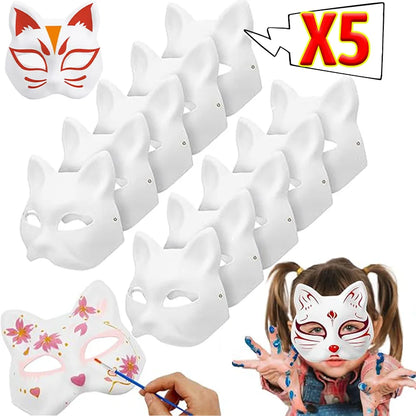 Blank Cat Masks DIY White Plain Party Cosplay Prop Painting Face Mask Unpainted Paper Fox Masks Craft Hand Halloween Accessories