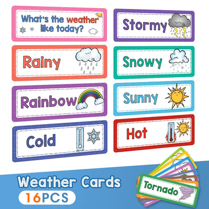 16 PCS Children learning Weather flash cards Teacher's teaching aids Classroom Decoration Card Baby kid Early Education toys