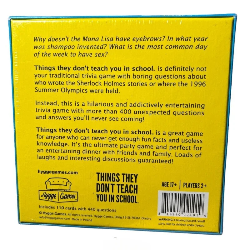 Things They Don't Teach You in School Trivia Card Game Board games