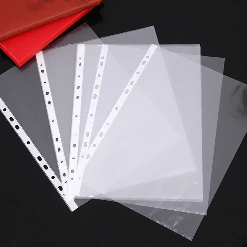 100pcs 11holes Transparent Plastic Punched File Folders for A4 Documents Sleeves Leaf Bag Protector Office Supplies