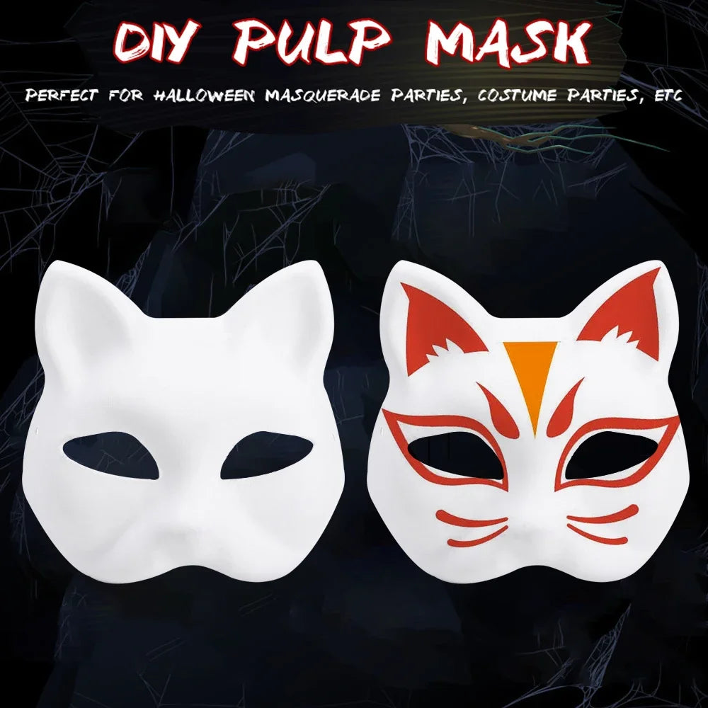 Blank Cat Masks DIY White Plain Party Cosplay Prop Painting Face Mask Unpainted Paper Fox Masks Craft Hand Halloween Accessories