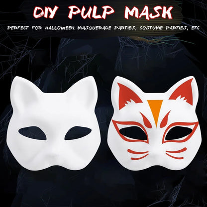 Blank Cat Masks DIY White Plain Party Cosplay Prop Painting Face Mask Unpainted Paper Fox Masks Craft Hand Halloween Accessories