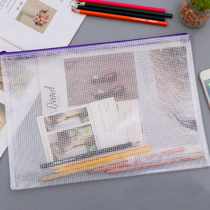 4pcs Stationery Storage Bag Folder File Mesh Zipper Pouch A3 A4 A5 A6 Document Bag Zip File Folders School Office Supplies