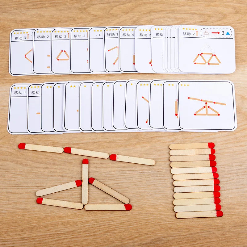 Montessori Matches Puzzles Game Wooden Toys DIY Math Geometry Board Game Thinking Match Logic Training Educational Toys For Kids