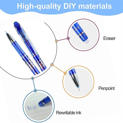 13Pcs/Set Erasable Gel Pens Black Blue Refill Rod 0.5mm Ballpoint Pen Washable Handle School Office Writing Supplies Stationery