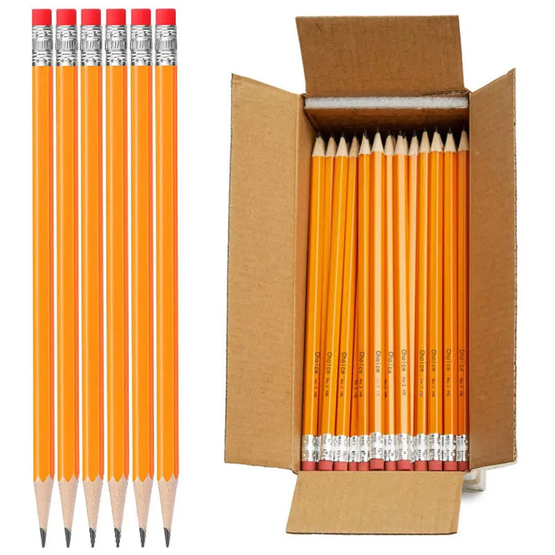 1Box/200Pcs Pencils With Eraser,Pre-sharpened, HB Lead Bulk Box Drawing, Yellow Wood-Cased Pencils For Office,School Supplies