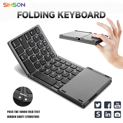 B033 Mini Wireless Keyboard Bluetooth Touchpad Portable Magnetic Triple Folding Keyboard for Windows Android IOS iPad