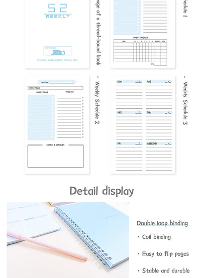 Planner Schedule Agenda Efficiency Notebook Daily Weekly Monthly Diary Journal for Students School Office Stationery Supplies