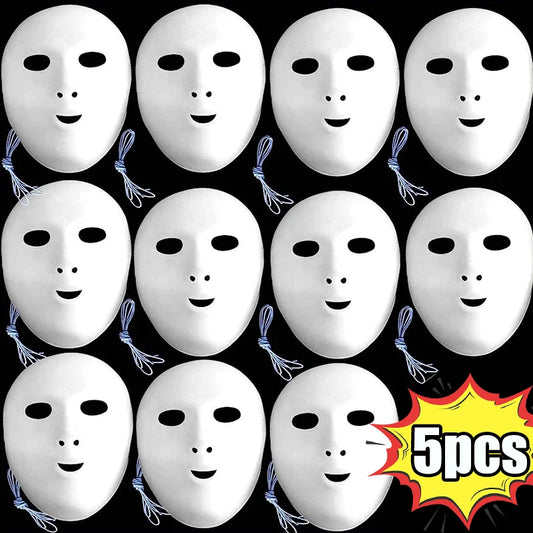 1/5pcs Blank White Mask Halloween Cosplay Women Men Face DIY Paintable Half Face Mask Animal Costume Party Decorate Craft Prop