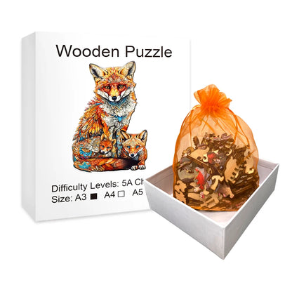 Mother and Son Fox Wooden Puzzle - Irregular Animal Shaped Wooden Puzzle Gift for High Difficulty and Intelligence Toys