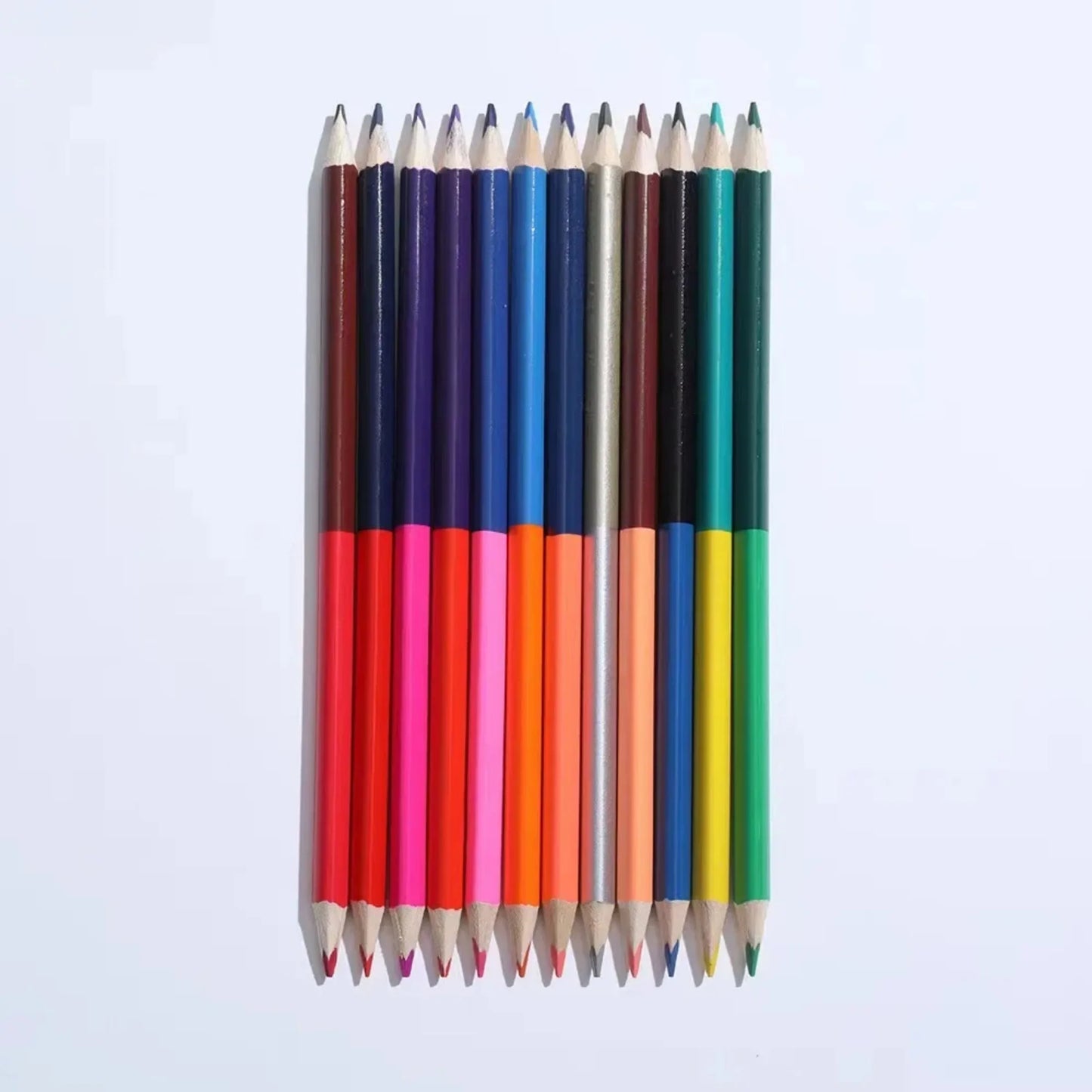 Color Pencil 12 Pcs Art Painting Set Double Heads Water-soluble 24 Colors Pencil Triangle Log Children Sketch Draw Art Supply