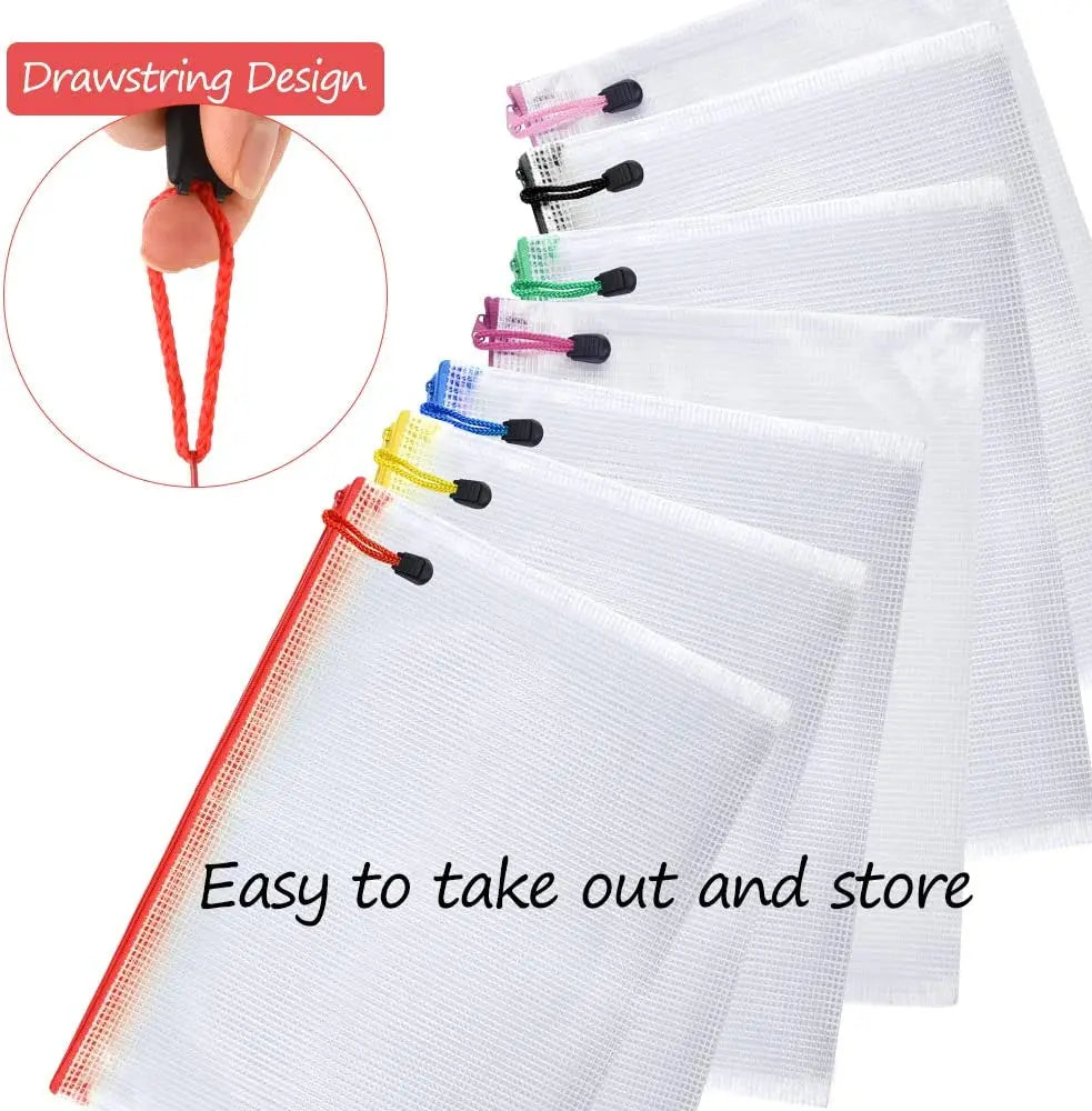 4pcs Stationery Storage Bag Folder File Mesh Zipper Pouch A3 A4 A5 A6 Document Bag Zip File Folders School Office Supplies