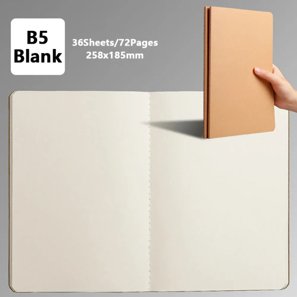 High Quality A4/B5 Notebook Kraft Cover Grid/Lined/Blank Notepad Sketchbook School