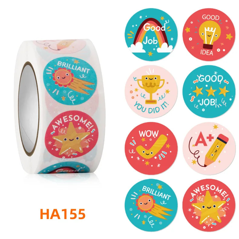 100-500 Pcs 1inch/2.5cm Animal Good Job Cool Stickers Roll for Envelope Praise Reward Student Work Label Stationery Seal Lable