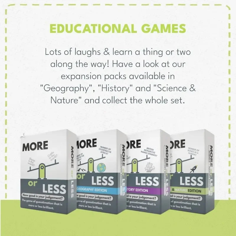 More or Less Original Edition Card Game How Good Is Your Judgement? Fun Family Party Games for Adults &Kids Birthday Gift