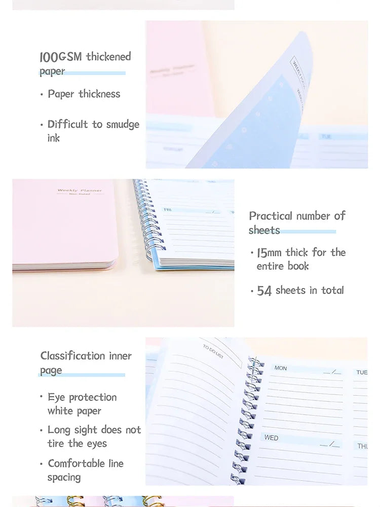 Planner Schedule Agenda Efficiency Notebook Daily Weekly Monthly Diary Journal for Students School Office Stationery Supplies