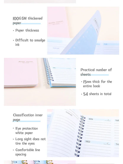 Planner Schedule Agenda Efficiency Notebook Daily Weekly Monthly Diary Journal for Students School Office Stationery Supplies